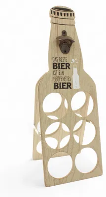 Bierhalter für 6 Flaschen mit Flaschenöffner, Holz, 55x19x18 cm