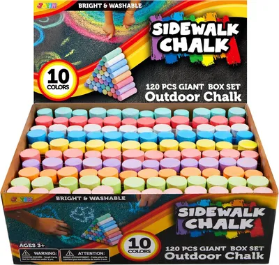 Obrázek produktu pro 120 kusů křídy na chodníky pro děti, obrovské balení, netoxické, jumbo, barevné, omyvatelné, křída pro batolata v 10 barvách (120 kusů)
