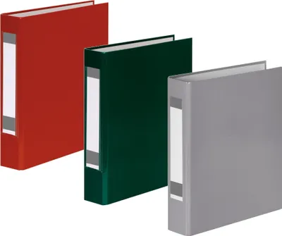 Produktbild von 3x Ringbuch mit Rückenschild / DIN A5 / 2-Ring / je 1x rot, grün und grau