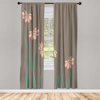 Produktbild von ABAKUHAUS Blume Vorhänge 2 Panel Set für Wohnzimmer Schlafzimmer Nachbildung, Blumenblütenblätter Mit Gestreiften Blättern Und Linien Modern Style Geometrischen Entwurfs Druck, 150 cm x 175 cm, Sepia