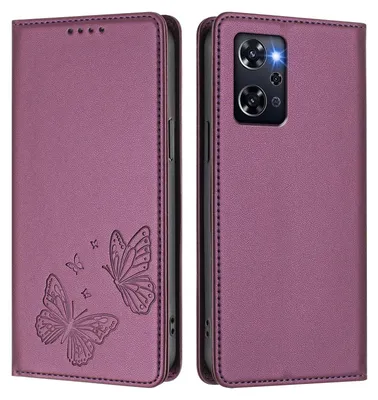 Image de Étui en cuir pour Oppo Reno9 A, motif papillon, étui à rabat avec porte-appareil, violet