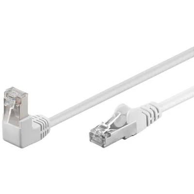 Image de Goobay 94179 CAT 5e Câble patch 1x 90° coudé, F/UTP, blanc, 2 m - CCA cuivre mélangé, 1x RJ45 mâle 90° (8P8C)