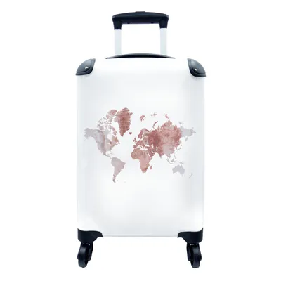 Produktbild von MuchoWow® Koffer Handgepäck Trolley Rollkoffer Kleine Reisekoffer mit 4 Rollen - Weltkarte - Rosa - Marmor - Cabin Size < 55x40x23 cm & 55x40x20 cm - Fotokoffer - Kabinenkoffer - Boardgepäck - Reise-Box - Reisekoffer - Reisegepäck - Koffer mit Bild - Trolley für Kinder