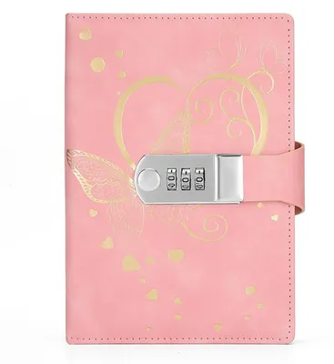 Image de Journal avec cadenas, en cuir PU, motif papillon, couleur rose, rechargeable