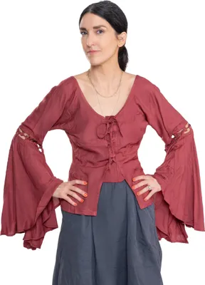 Produktbild von Tiefgeschnittene Mittelalterbluse mit Trompetenärmeln rot Größe: S