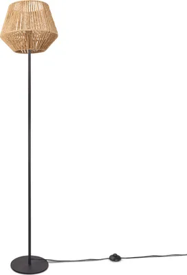 Produktbild von Stehlampe Modern Wohnzimmer Schlafzimmer Rattan Optik Boho Korb Stehleuchte E27 Lampenschirm Natur (Ø33 cm) Lampenfuß Einbeinig Schwarz