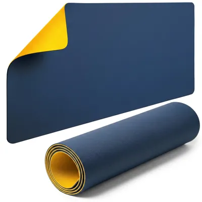 Produktbild von EVI TECH Schreibtischunterlage 90x45 cm Dunkelblau Gelb Beidseitig Kunstleder Großes Mauspad Wasserdicht Schreibtischmatte Tastaturmatte für Laptop