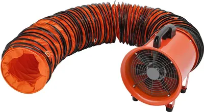 Obrázok produktu pre Konštrukčný ventilátor – axiálne vetranie, priemyselný ventilátor – s 10 m PVC odťahovacou hadicou – ventilátor pre stavby, úroveň hluku 71 dB
