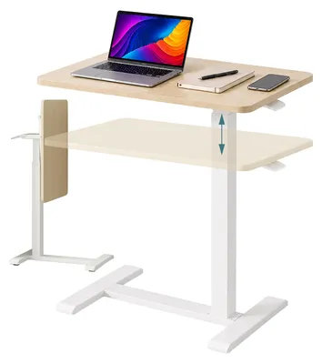 Produktbild von Relaxdays Stehpult, 66–100,5 cm höhenverstellbar, unsichtbare Rollen, klappbarer Laptoptisch in C-Form, weiß/natur