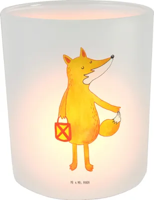 Produktbild von Mr. & Mrs. Panda Glas Windlicht Fuchs Laterne - Transparent - Geschenk, Selbstbewusst, Teelichthalter, Laternenumzug, Outdoor, Sankt Martin, Kerzenhalter, aus