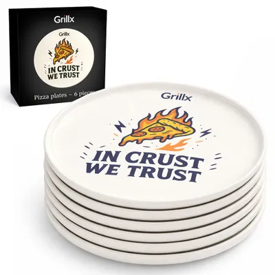 Zdjęcie produktu dla Grillx Ceramiczne talerze do pizzy – zestaw 6 sztuk – średnica 33 cm – akcesoria do pizzy