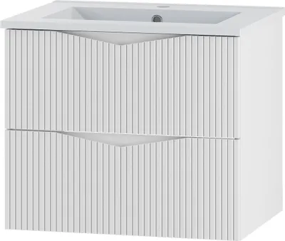 Produktbild von Badezimmer Waschtisch mit 60 cm Breite in weiß mit gerillter Front, 2 Schubladen - CALURI-140