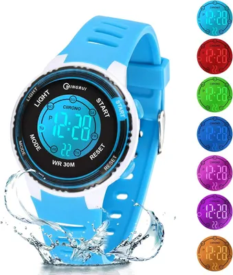 Produktbild von Kinder Digitaluhren,7 Farben LED-Licht Sport Armbanduhr Jungen Wasserdicht Kinderuhr mit Alarm Stoppuhr, Outdoor Armbanduhr für Jungen Mädchen 5-18