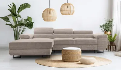 Produktbild von AX LIVING Cord Couch L Form – Arborio 280cm L Ecksofa in Beige mit Schlaffunktion