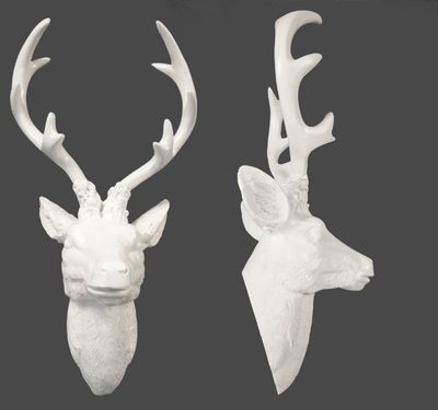 Deko Hirschgeweih weiß - 40 cm - Hirschkopf Wanddeko zum aufhängen - Jagd Hirsch Geweih Skulptur