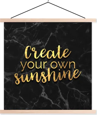 Produktbild von MuchoWow® Textilposter Zitate - Sonne - Gold - Marmor 60x60 cm mit holzfarbenen Rahmen - Wanddekoration