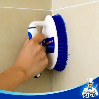 Image de Brosse avec poignée confortable, brosse de nettoyage pour salle de bain, douche, lavabo, sol, 2 pièces