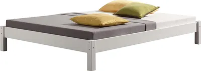Produktbild von Futonbett TAIFUN aus massiver Kiefer in weiß, schönes Bett in 140 x 200 cm, praktisches Bettgestell mit Holzfüße