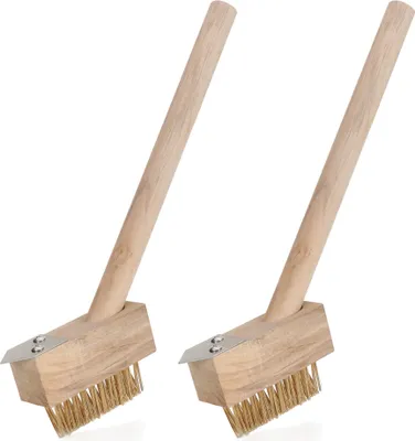 Produktbild von com-four® 2x Unkrautbürste mit Stahlborsten, Fugenbürste mit Holzgriff, Unkraut- und Moosentferner