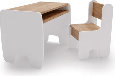 Image de Ensemble table + chaise enfant - blanc/chêne artisanal or