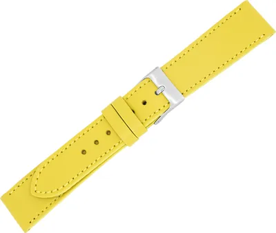 Produktbild von Minott Uhrenarmband Kalbsleder Ton in Ton Naht Verlauf flach gelb, Stegbreite:18mm, Schließe:Silbern