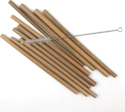 Produktbild von CANDeal Bambus Strohhalme Wiederverwendbar - 10 Stück mit Reinigungsbürste - Nachhaltige Trinkhalme Biologisch Abbaubar - 20cm lang