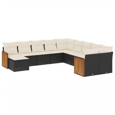 Produktbild von 11-tlg. Garten-Sofagarnitur mit Kissen Schwarz Poly Rattan