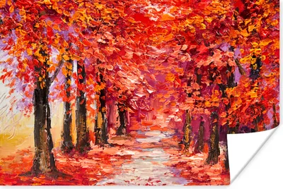 Produktbild von MuchoWow® Poster Gemälde - Bäume - Herbst - Ölgemälde 120x80 cm - Bilder