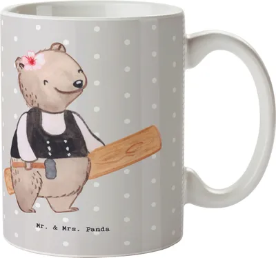 Produktbild von Mr. & Mrs. Panda Kaffeetasse Zimmerfrau Herz - Grau Pastell - Geschenk, Teetasse, Trinkbecher, Becher, Tasse, Dekotasse