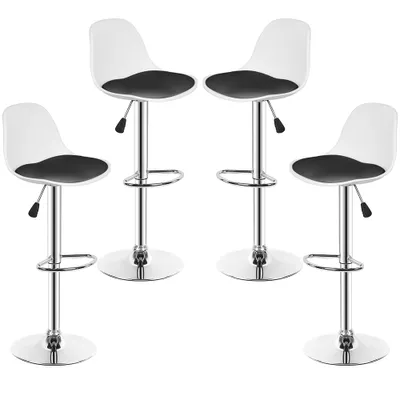 Produktbild von 4er Set Barhocker Barstuhl Bistrohocker aus Kunstleder höhenverstellbar drehbar Schwarz und Weiß