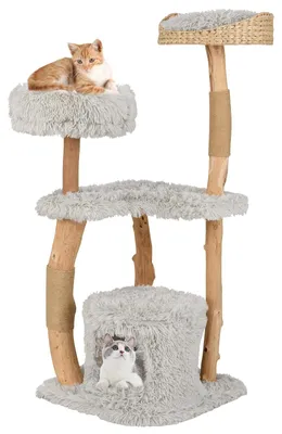 Produktbild von FANTASK Katzenmöbel Massivholz mit Katzenhöhle & Plüschsitzfläche & Sitzplattfor