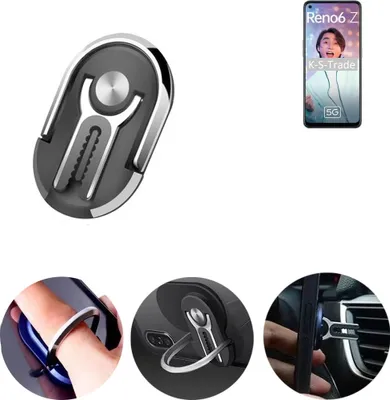 Produktbild von K-S-Trade 3in1 Smartphone-Ring Handy-Ring kompatibel mit Oppo Reno6 Z 5G Fingerhalterung  Handyring Tischständer Lüftungsgitter-Halterung Tisch