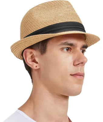 Zdjęcie produktu dla Męski kapelusz słomkowy Fedora, Trilby, plażowy, ochrona przed promieniowaniem UV, beżowy, 61 cm