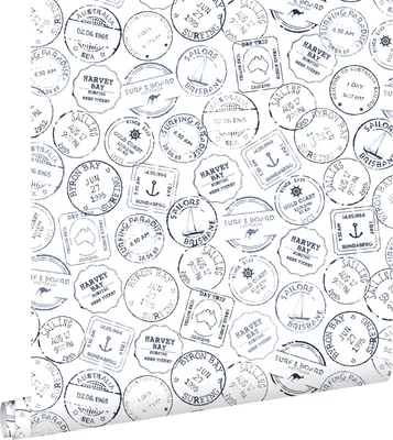 Immagine prodotto di ESTAhome carta da parati francobolli di surf blu scuro e bianco 53 cm x 10.05 m