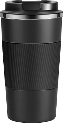 Produktbild von Kaffeetasse, isolierter Reisebecher, Edelstahl, Thermo, auslaufsicher, Autobecher, BPA-frei, Thermobecher mit heißem und kaltem Deckel (500 ml, schwarz)