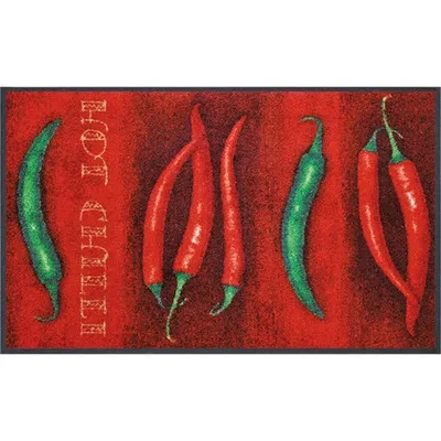 Produktbild von wash+dry Hot Chilli, Dekorative Fußmatte, Drinnen, Rechteckig, Grün, Rot, Abbildung, 750 mm