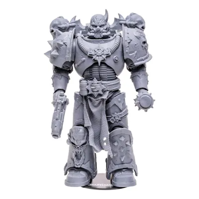 A grey action figure of a Chaos Space Marine from Warhammer 40,000.
