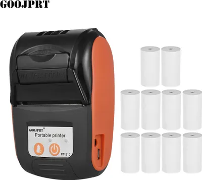 Produktbild von GOOJPRT PT-210 Prenosná 58 mm termálna tlačiareň štítkov Tlačiareň štítkov Tlačiareň potvrdeniek cez pripojenie Bluetooth S 10 kotúčmi termálneho papiera, oranžová