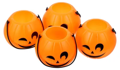 Produktbild von Tragbare Halloween-Kürbiseimer mit Griff - Kleine Plastikbehälter für Süßes oder Saures - Wiederverwendbare Kürbisaufbewahrung für Partydekoration und Süßigkeiten