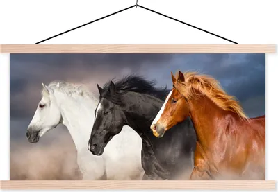 Produktbild von MuchoWow® Textilposter Pferde - Nutztiere - Beschichtungen 60x30 cm mit holzfarbenen Rahmen - Dekoration