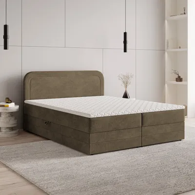Produktbild von Masseno Boxspringbett ARMEL 180x200 cm Komplett-Set mit Bonell Matratze und Topper, Polsterbett mit Bettkästen -Beige, MONOLITH 09