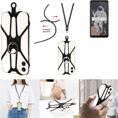 Produktbild von K-S-Trade 3in1 Handykette Handyband Handykordel Halsband Smartphone-Ring Handy-Ring kompatibel mit HiSense A5C Fingerhalterung Handyring Tischständer