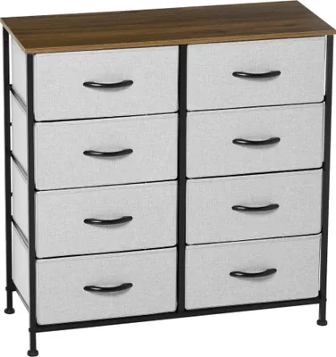 Produktbild von Graue Kommode mit 8 Stoffschubladen, Metallrahmen und Ablagefläche, 80x30x81,5 cm, Grau/Schwarz – Stauraumlösung für Schlafzimmer und Wohnzimmer