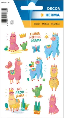 Produktbild von HERMA Sticker DECOR "Lama - no drama" 2 Blatt à 12 Sticker