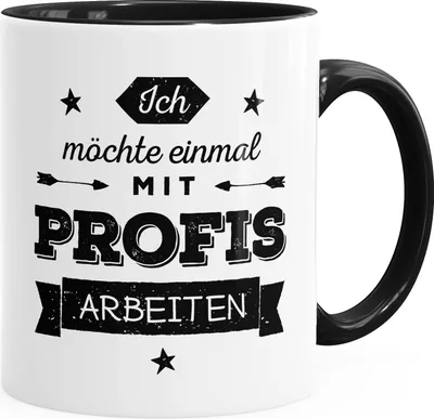 Tazza Da Ufficio MoonWorks 375ml | Scritta In Tedesco "Ich Wollte Einmal Mit Profi Arbeiten" | Bianca, Lucida, Per Microonde E Lavastoviglie