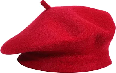 Produktbild von Damen Baskenmütze Klassische Franzosenmütze Wollmütze Barett Hut Kappe Vintage - RED