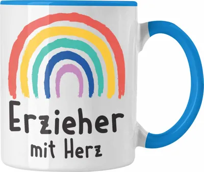 Produktbild von Trendation - Erzieher Tasse Geschenk mit Herz Geschenke Abschiedsgeschenk mit Spruch Kaffeetasse Kindergärtner (Blau)