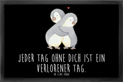 Produktbild von Mr. & Mrs. Panda Schmutzmatte Pinguine Kuscheln 60 x 90 cm - Schwarz - Geschenk, Hochzeitstag, fußmatte, Freund, Schmutzfangmatte, für Frauen, Freundin, Eingangsteppich