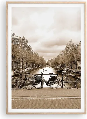 Produktbild von Gerahmtes Poster - Rahmen in heller Eiche - Kanal Fahrräder Amsterdam Zentrum - 70x100 cm - Wand Bild - Wanddeko - Wandbilder - Wandposter - Bilderrahmen - Bilder - Kunstdruck - P2NPA70x100-2971