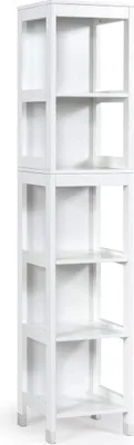 Produktbild von Goplus Badezimmerschrank aus Holz, Hochschrank 5 Etagen, Badregal Freistehend, Badschrank Weiss, Badmoebel